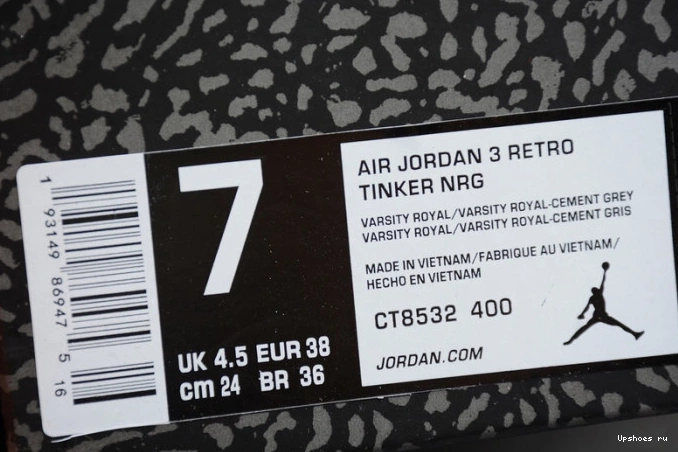 Jordan Air CT8532-400 Varsity Retro 3 Cement Royal 0103